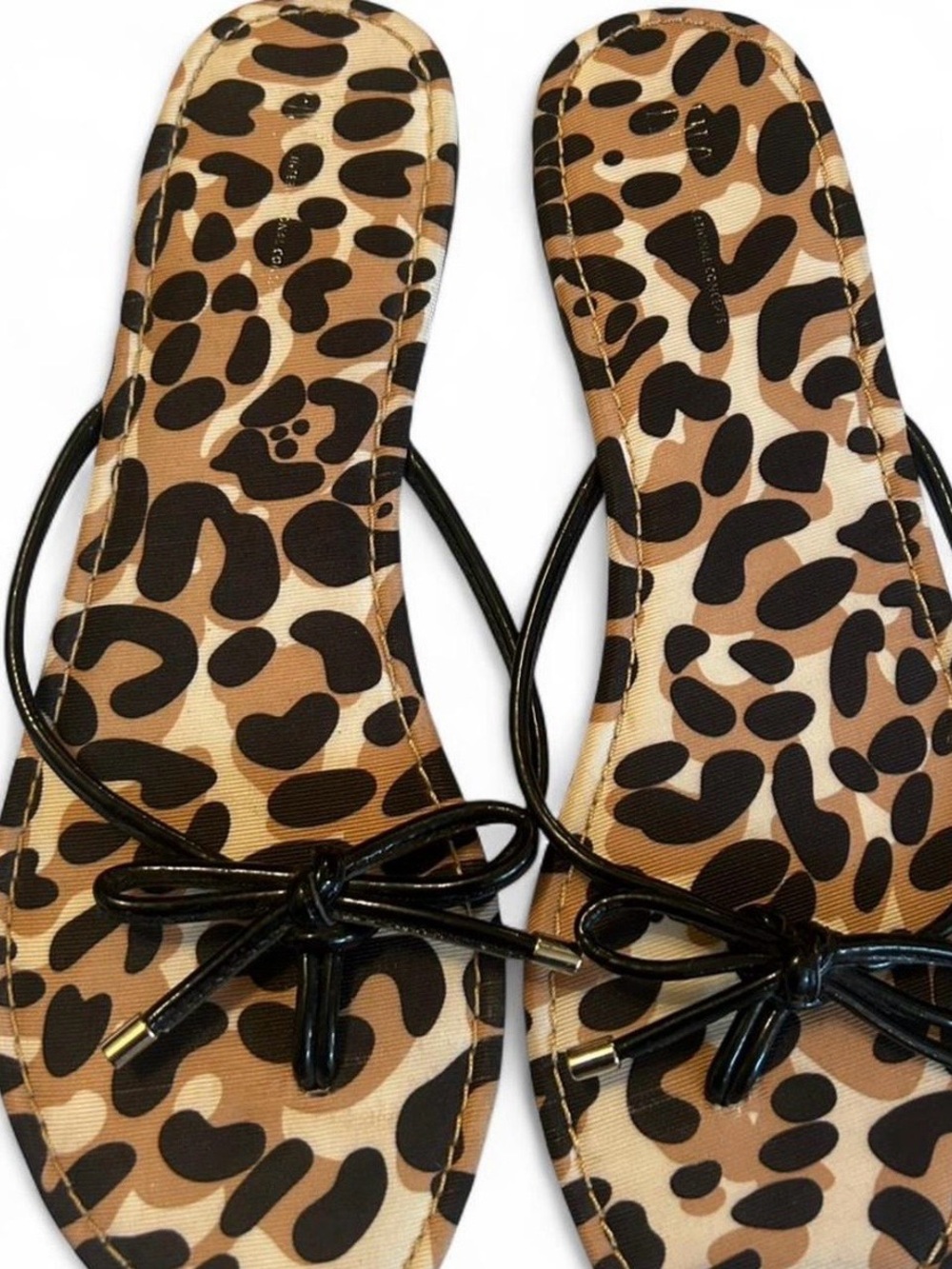 INC Leopard Print Slide Sandals with Black Bow Accent